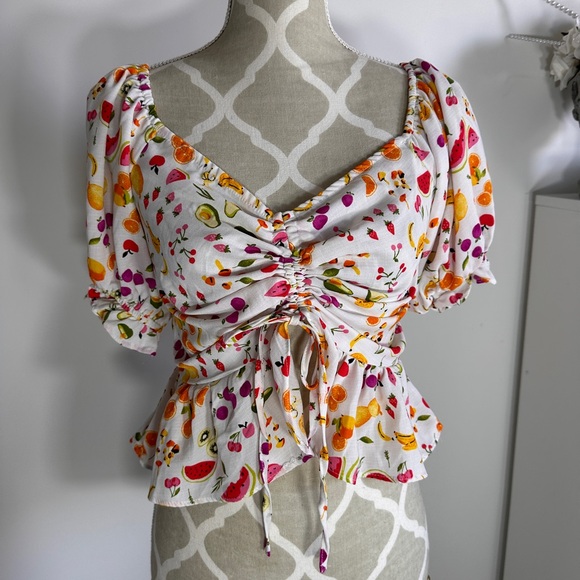 Tops - Fruit printed frilly shirt